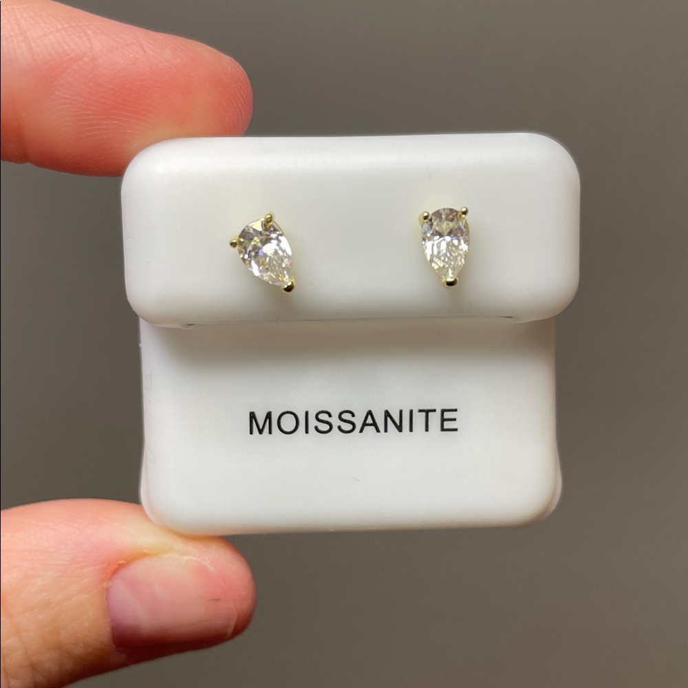 0.80 CTW Moissanite Diamond Gold Over Sterling Silver Pear Studs w/ GRA